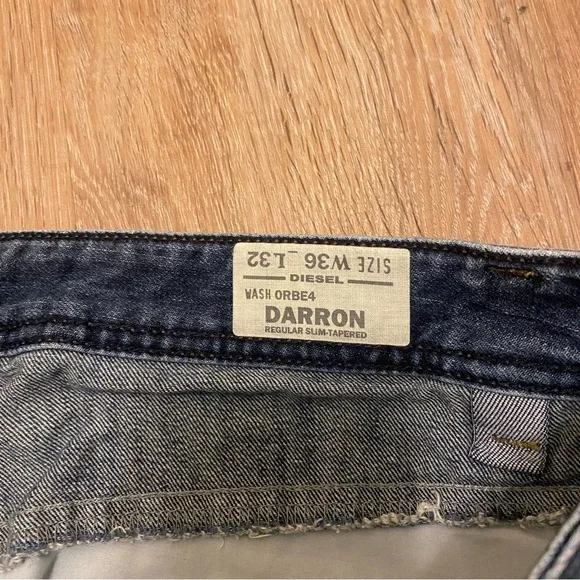 Diesel Darron Regular Slim Tapered Denim Jeans ORBE4 Wash Button Fly 36x32 - Picture 8 of 10